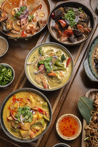 High angle view of food on table