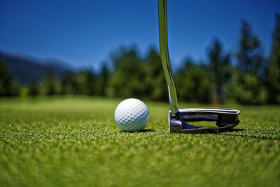 Close-up of golf ball on grass