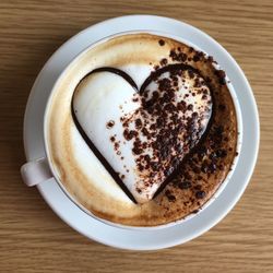 High angle view of cappuccino on table