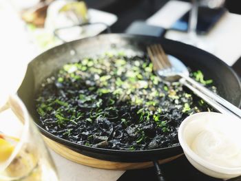 High angle view of food on table