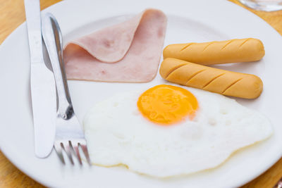 High angle view of breakfast on table