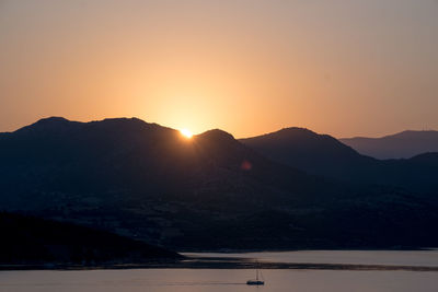 Scenic view of silhouette mountains against sky during sunset