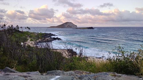 Scenic view of sea against sky during sunset