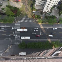 High angle view of clock in city