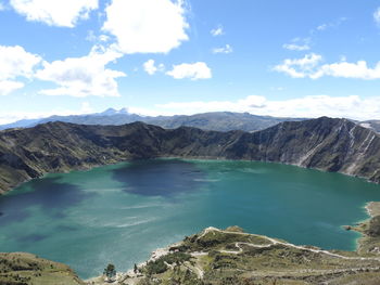 Scenic view of lake against cloudy sky