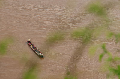 High angle view of man on boat