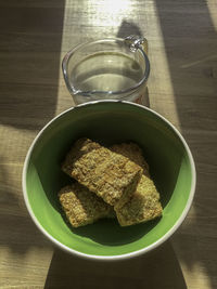 High angle view of breakfast in bowl on table