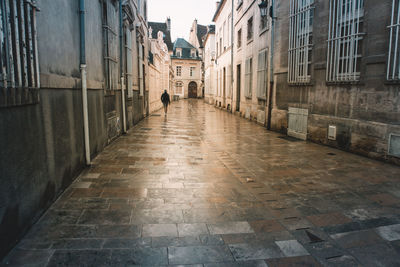 Empty old pedestrian alley in the city center of dijon in burgundy in the morning