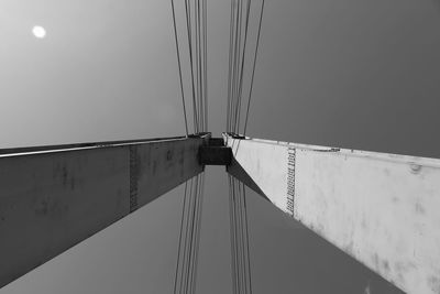 Low angle view of suspension bridge against clear sky