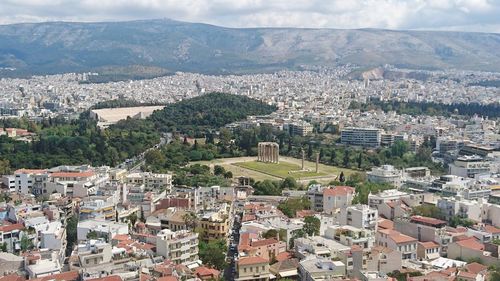 High angle view of townscape against sky