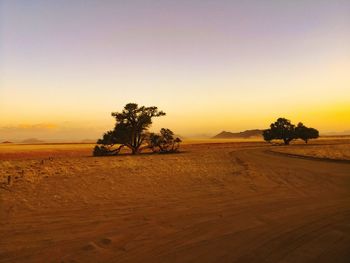 Scenic view of desert against sky during sunset