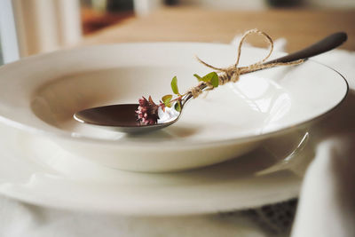 Close-up of ice cream in bowl on table