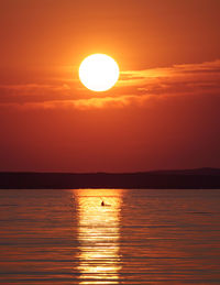 Scenic view of sea against orange sky