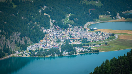 Panoramic view of lake and buildings