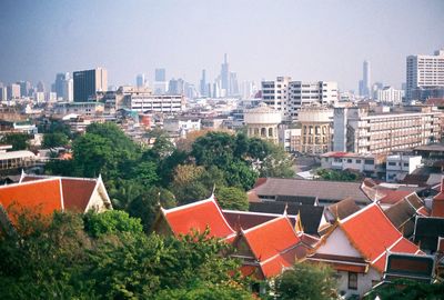 Cityscape against clear sky