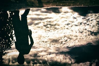 Rear view of silhouette man against sky during sunset