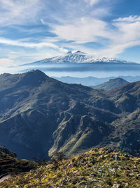 Scenic view of snowcapped mountains against sky