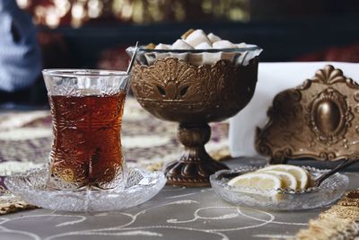 Close-up of ice cream in plate on table