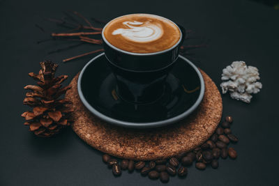 High angle view of coffee on table