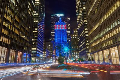 Illuminated buildings at night