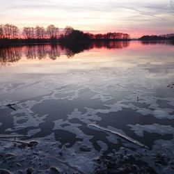 Scenic view of lake at sunset