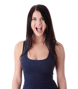 Portrait of a beautiful young woman over white background