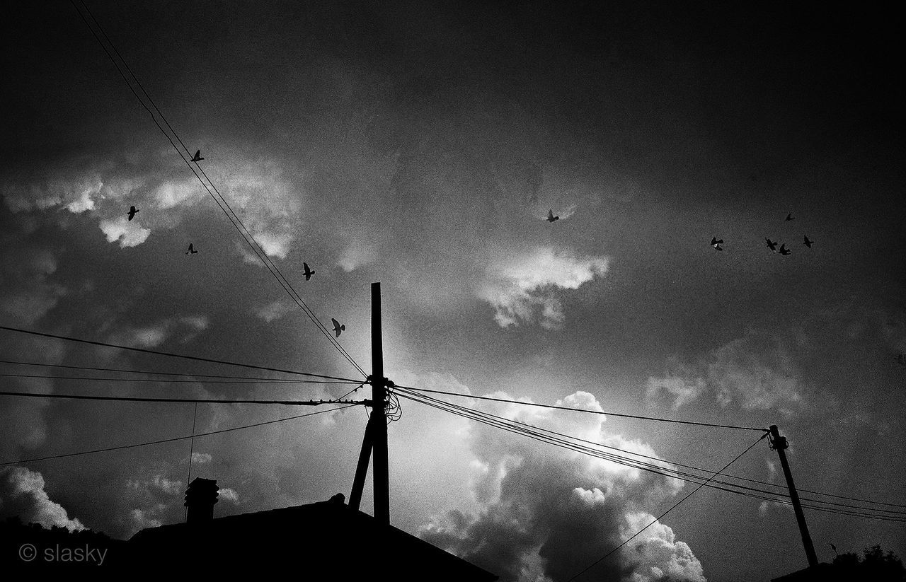 LOW ANGLE VIEW OF POWER LINES AGAINST SKY