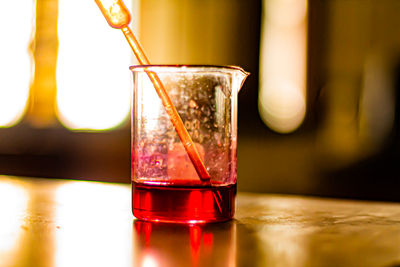 Close-up of beer in glass on table