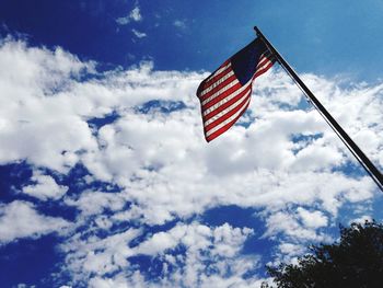 Low angle view of flag against sky