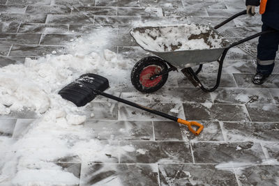 High angle view of meat on snow