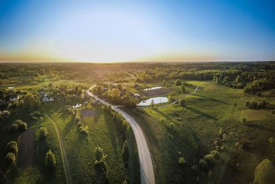 High angle view of agricultural field against sky