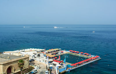 High angle view of sea against clear sky