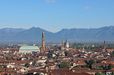 High angle view of buildings in city