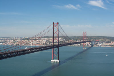 April 25th bridge over tagus river against sky