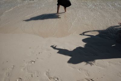 High angle view of people on sand at beach