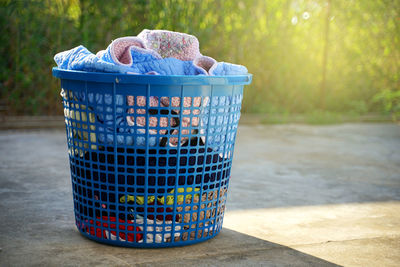 Close-up of wicker basket on table