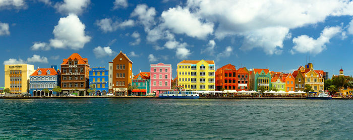 Panoramic view of sea and buildings against sky