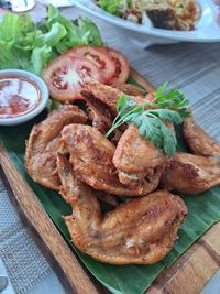 High angle view of food on cutting board