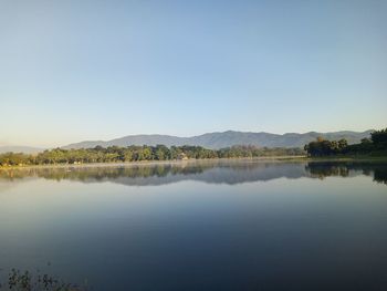 Scenic view of lake against clear sky