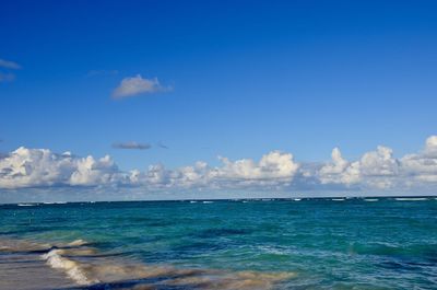 Scenic view of sea against blue sky