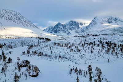 Scenic view of snowcapped mountains against sky