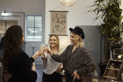 Women having toast in cafe