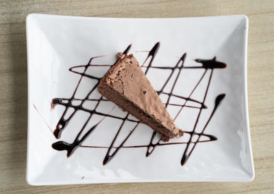 High angle view of chocolate cake on plate