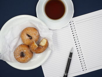 High angle view of breakfast on table