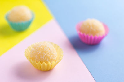 Close-up of cupcakes on table