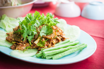 Close-up of meal served in plate