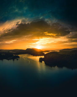 Scenic view of lake against sky during sunset