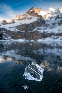 High angle view of frozen lake