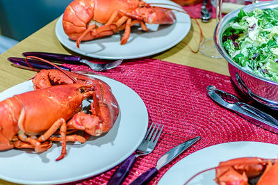 Close-up of seafood in plate on table