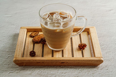 Close-up of coffee served on table